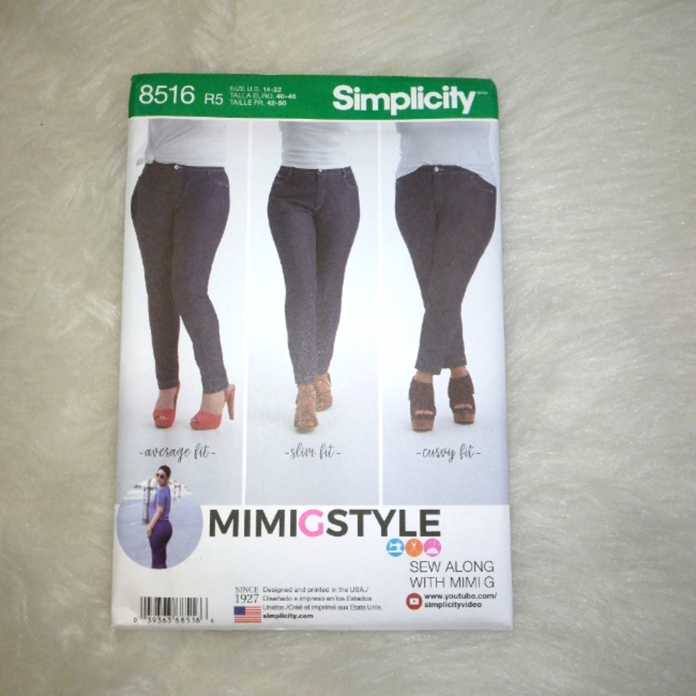 SIMPLICITY 8516 Sz 14-22 MimiG Style Skinny Jeans In Aversge Slim And Curvy Fit